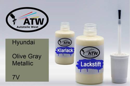 Hyundai, Olive Gray Metallic, 7V: 20ml Lackstift + 20ml Klarlack - Set, von ATW Autoteile West.